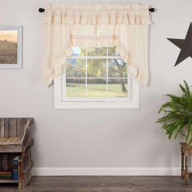 Muslin Ruffled Unbleached Natural Swag Curtain Set of 2 36x36x16 VHC Brands - The Fox Decor